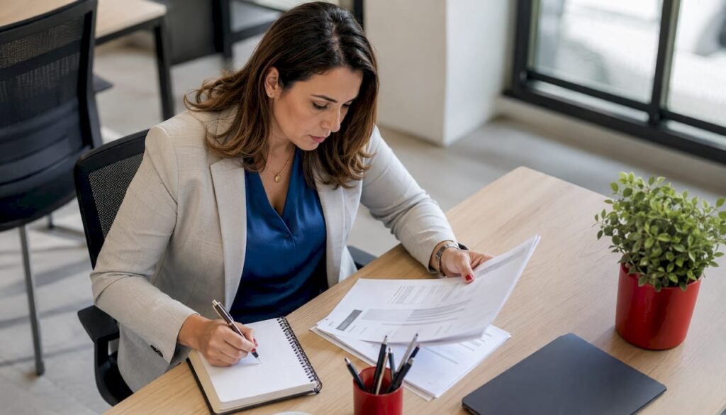 Especialista analisando documentos de segurança do trabalho