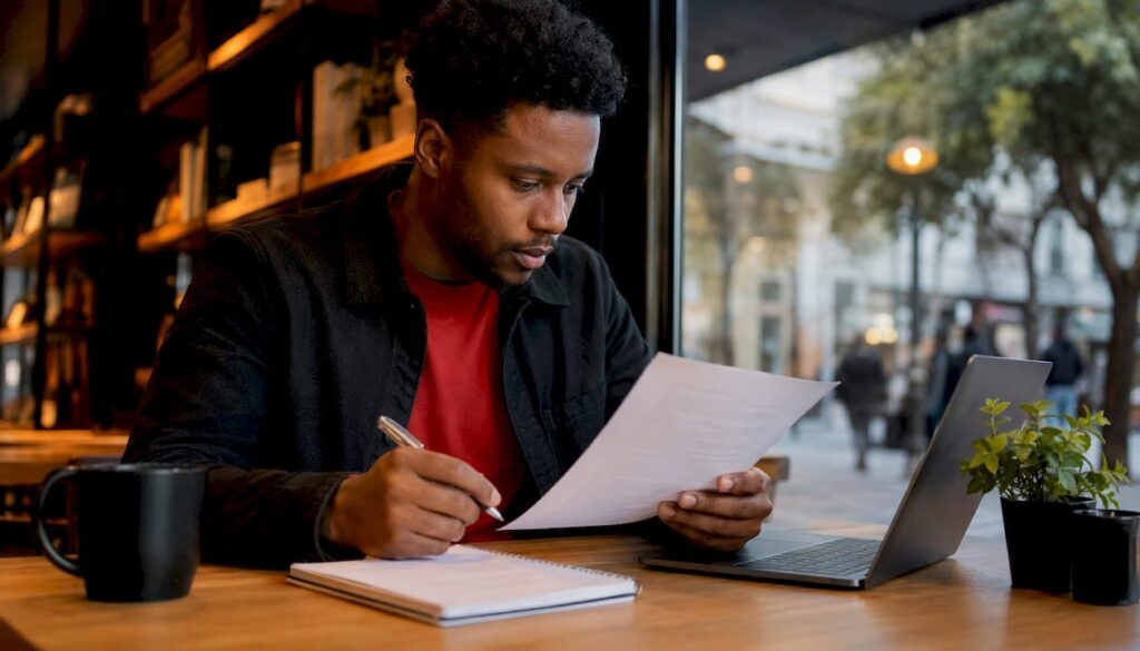 Especialista de RH analisando um documento para assinatura digital